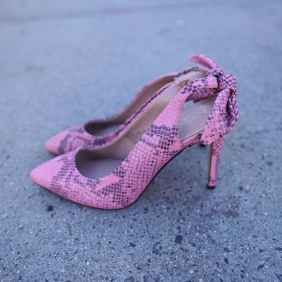 BCBGeneration Henaya Pink Snake Print Slingback Heels 9.5M Bow Detail - Picture 3 of 13